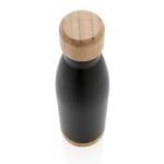 ODESSA Giftology Double Wall Stainless Bottle with Bamboo Lid and Base Black 1
