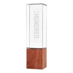 Printing Cuboid Shape Crystal Awards with Wooden Base CR 59