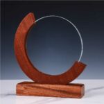 Round Moon Crystal Awards with Wooden Base CR 57 2