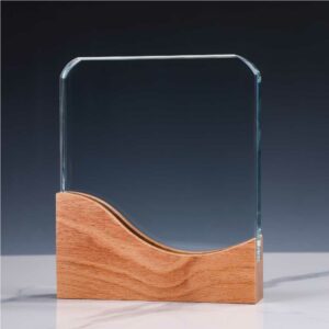 Square Crystal Award with Wooden Base CR 56 2