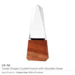 Tower Shape Crystal Awards with Wooden Base CR 58