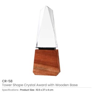 Tower Shape Crystal Awards with Wooden Base CR 58